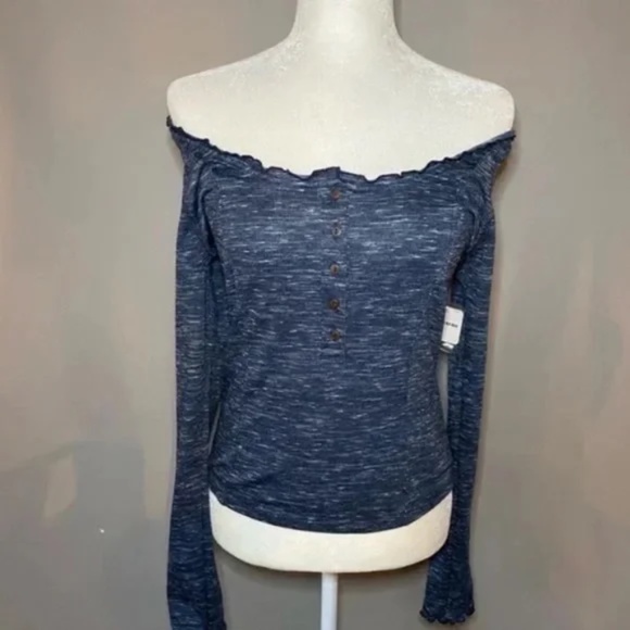FREE PEOPLE Henley buttons long sleeve dark blue Small NWT - Picture 5 of 13